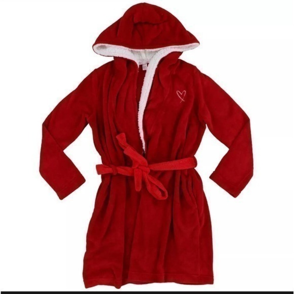 Victoria's Secret Red Embroidered VS 100% Polyester short Robe hood sz XS / S